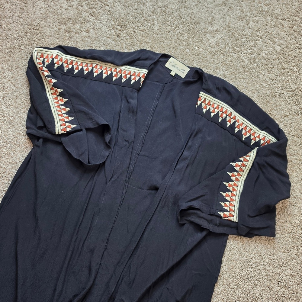 Cleobella Embroidered Kimono Cardigan Womens Medium Black Boho Open Front Duster